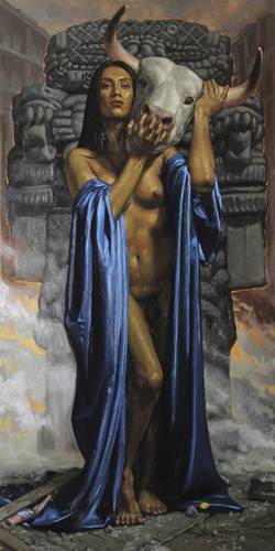 El retorno, con la diosa Coatlicue al fondo, “es una representación de la fuerza de la feminidad” y hace también alusión a Zeus, explicó Cháirez.