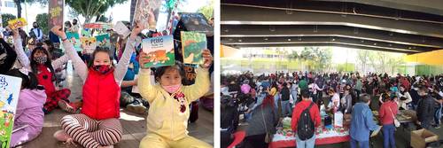 Niños de todas las edades acudieron ayer a la entrega de libros, que se acompañó por lecturas en voz alta.