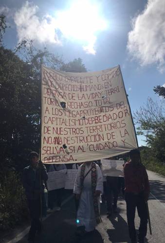 En demanda de la clausura o regulación de dos fábricas productoras de aceite de palma africana que contaminan la selva Lacandona, cientos de personas marcharon ayer en el municipio de Benemérito de las Américas, Chiapas.