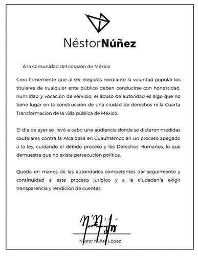 Facsímil de la carta del ex alcalde de Cuauhtémoc