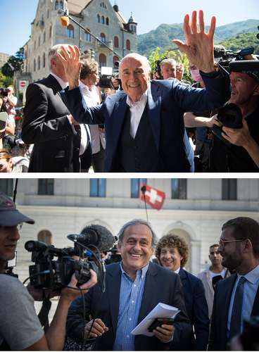 Tras el veredicto, Joseph Blatter y Michel Platini salieron sonrientes y triunfantes de la Corte Criminal Federal suiza en Bellinzona.