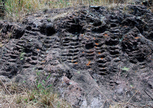 Réplica en miniatura de un sistema hidráulico con sus terrazas agrícolas, localizado en el paraje de Tenene, Piedra Larga, límite Milpa Alta- Xochimilco. Desde él se ve salir el Sol en el cráter del Popocatépetl durante el solsticio de invierno.  Saulo Alquisira Zavala