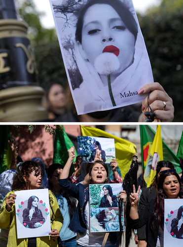 En las imágenes, aspectos de las protestas del domingo pasado en Londres y en la ciudad de Hasakeh, en el noroeste de Siria, por el fallecimiento de Mahsa Amini, de 22 años, quien permanecía bajo custodia tras ser detenida por la “policía de la moral” iraní.