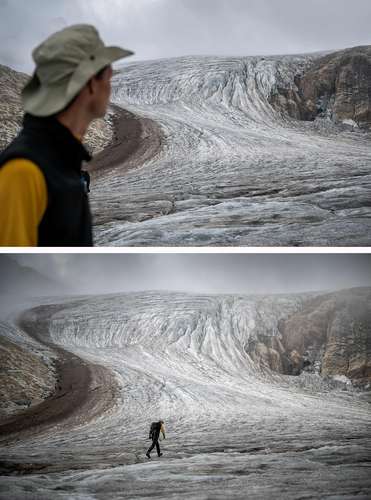 Matthias Huss durante la visita con su equipo al glaciar Gries.