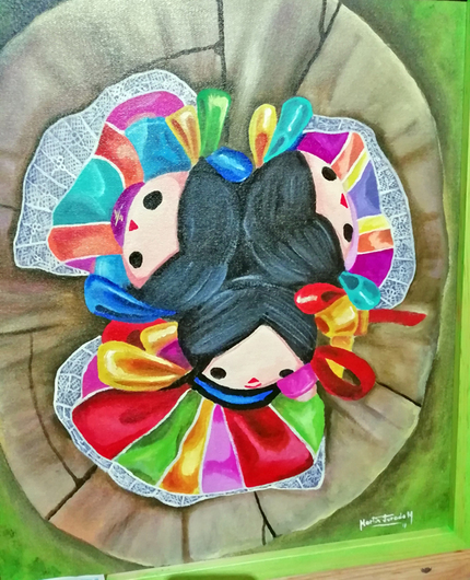 Pintura presentada durante la Feria artesanal de la muñeca, Amealco, Querétaro 2019.