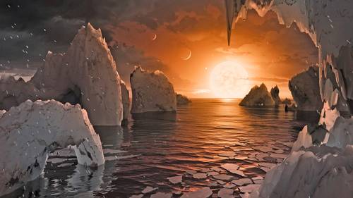 Recreación artística de cómo podría verse el exoplaneta Trappist-1f.