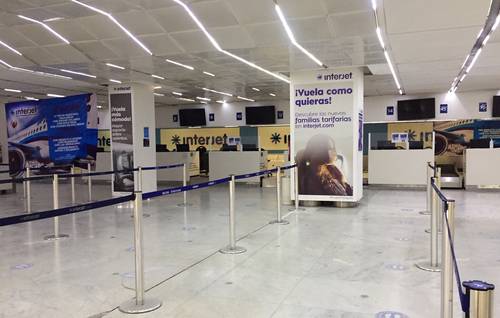 Módulos de Interjet vacías en la terminal 1 del aeropuerto Internacional de la Ciudad de México, en imagen de archivo.