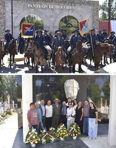 Como parte de la conmemoración del centenario luctuoso de Villa se restauró la tumba donde inicialmente fue enterrado. Arriba, los familiares del revolucionario.