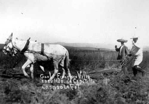 Francisco Villa trabaja con el arado en su hacienda de Canutillo, 1920.