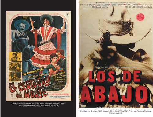 Carteles de los filmes El Centauro del Norte, de 1960, y de Los de abajo, de 1976, incluidos en el libro Pancho Villa en el cine.