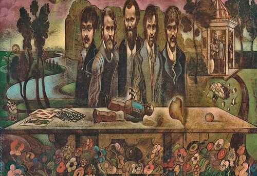 Portada del disco Cahooots (1971), arte de Gilbert Stone (detalle).