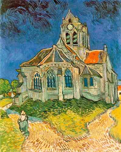 Durante los últimos meses de vida que pasó el pintor en el pueblo francés realizó 33 dibujos y 74 pinturas. Aquí, La iglesia en Auvers-sur-Oise (1880-1890).