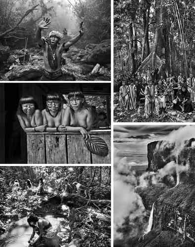 Chamán yanomami realiza un ritual antes de la subida al Pico da Neblina. Estado de Amazonas, Brasil, 2014; Mujeres jóvenes suruwahá. Estado de Amazonas, Brasil, 2017, e Indígenas marubo, valle del Yavarí. Estado de Amazonas, Brasil, 1998. Sobre estas líneas: Familia asháninka. Estado de Acre, Brasil, 2016, y Monte Roraima. Estado de Roraima, Brasil, 2018.