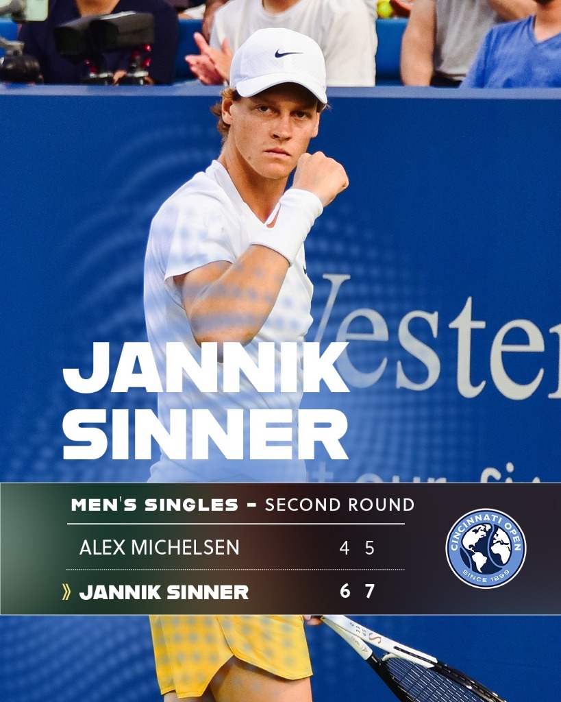 Sinner advances to the third round in Cincinnati