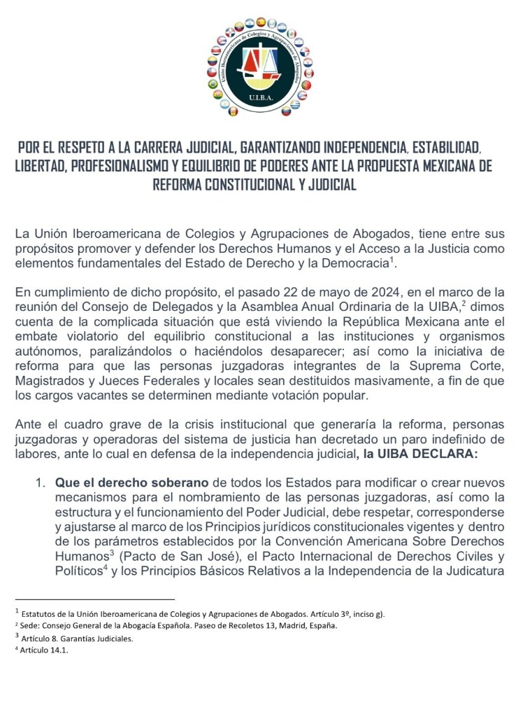 Ibero-American Union of Lawyers criticizes judicial reform